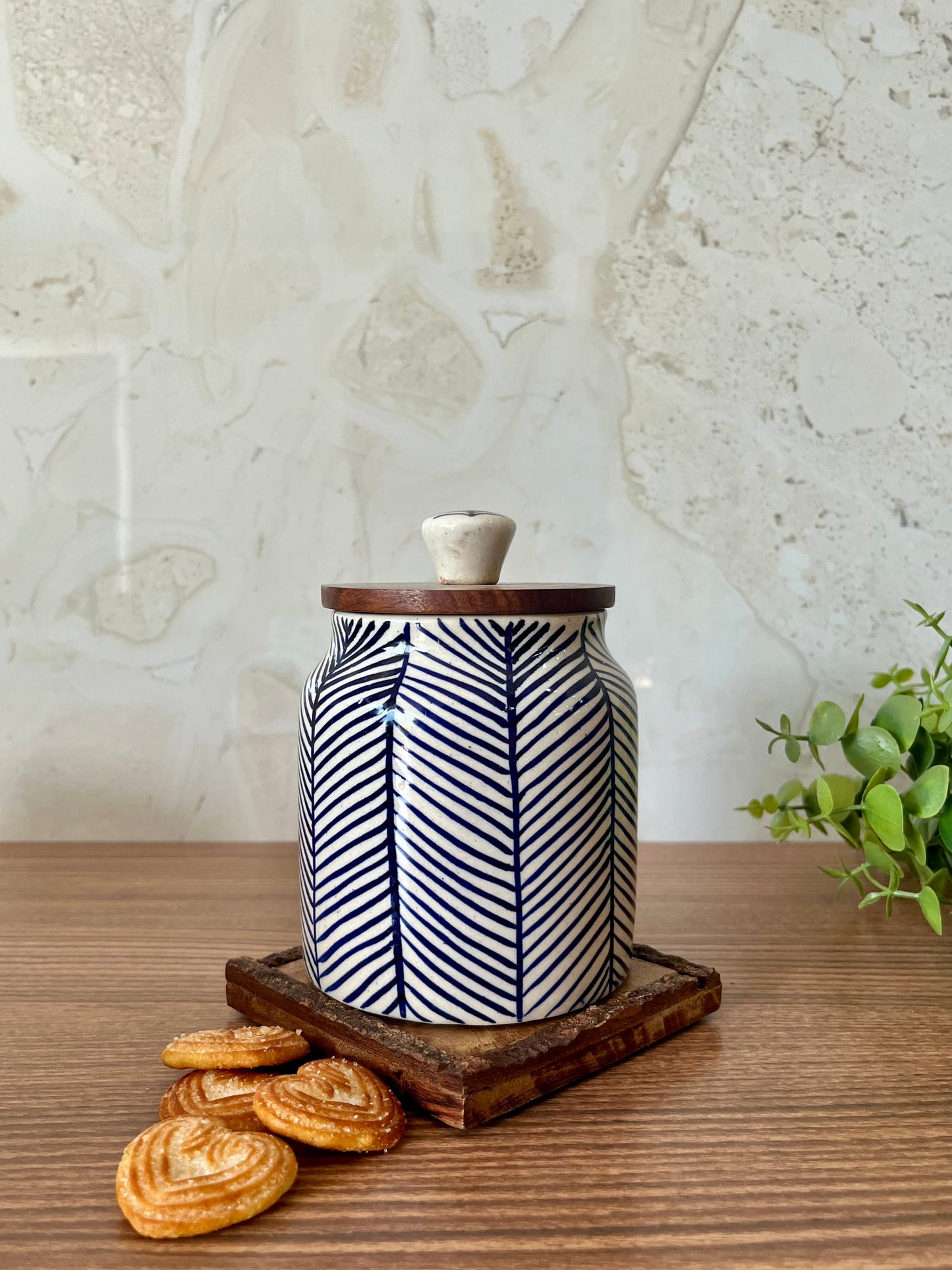 Ceramic Storage Jar Striped Blue