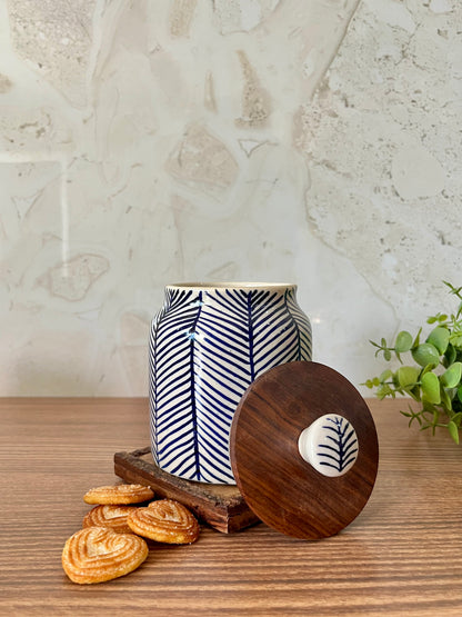 Ceramic Storage Jar Striped Blue