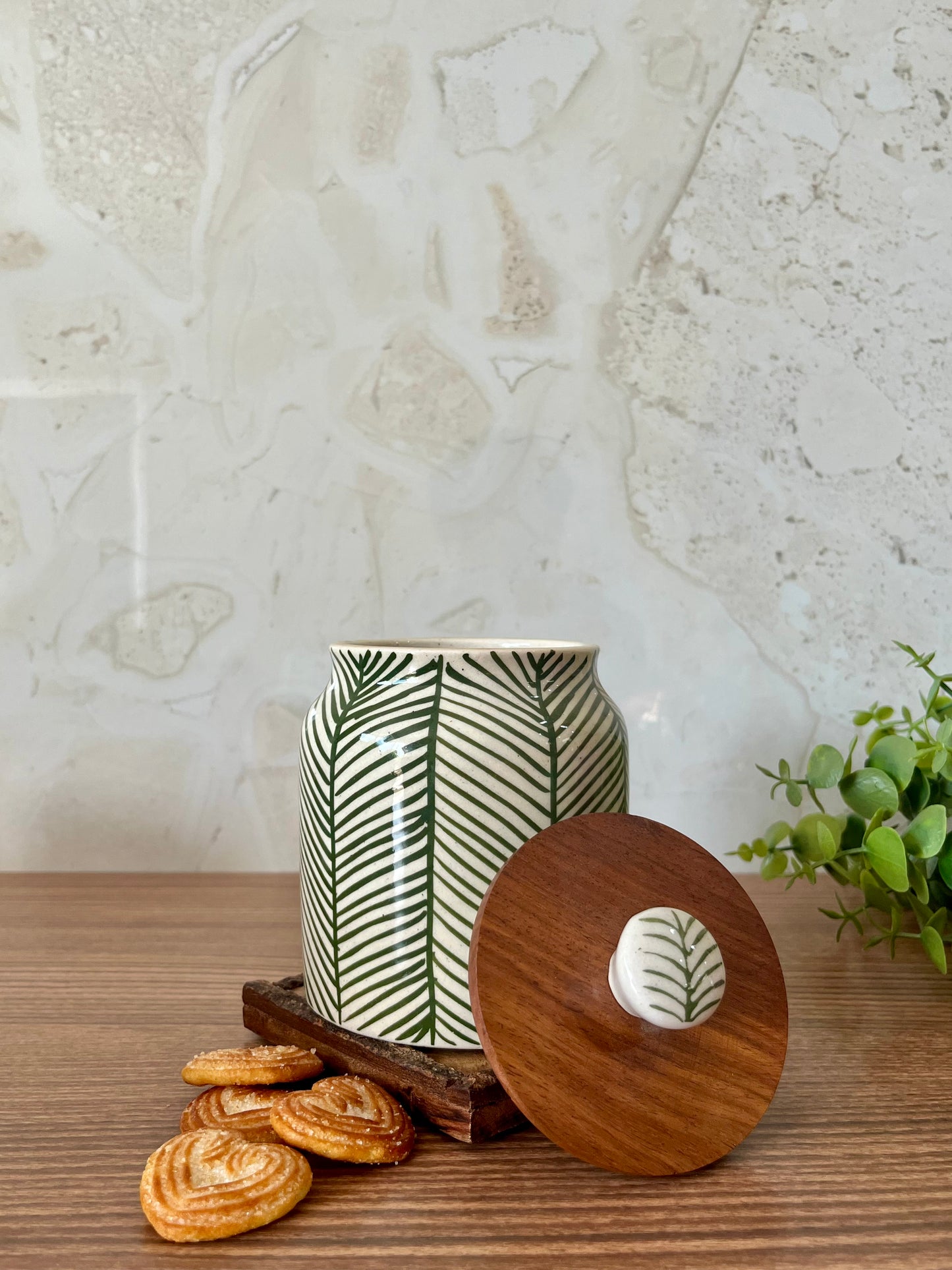 Ceramic Storage Jar Striped Green