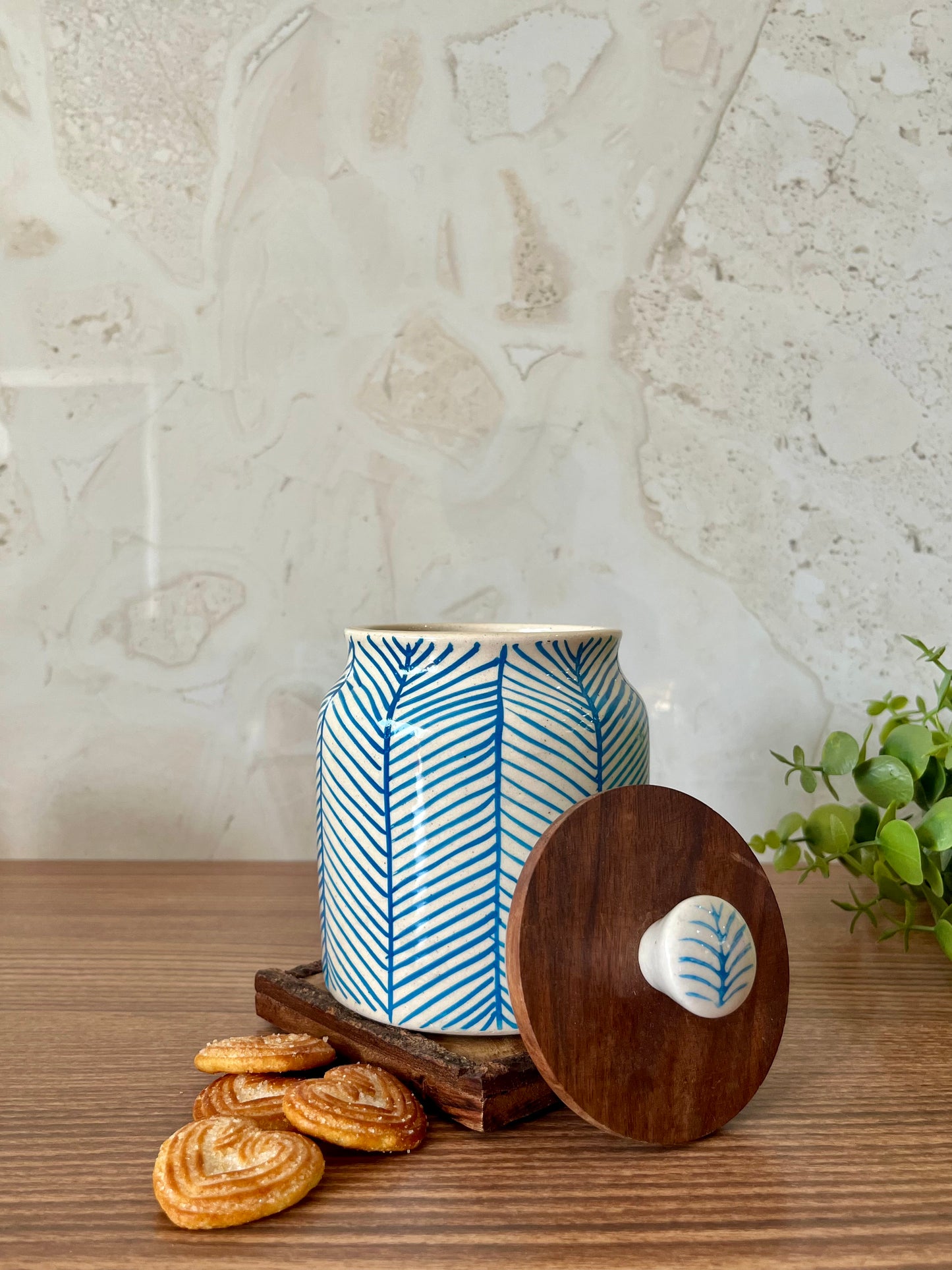 Ceramic Storage Jar Striped Sky Blue