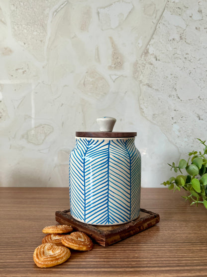 Ceramic Storage Jar Striped Sky Blue