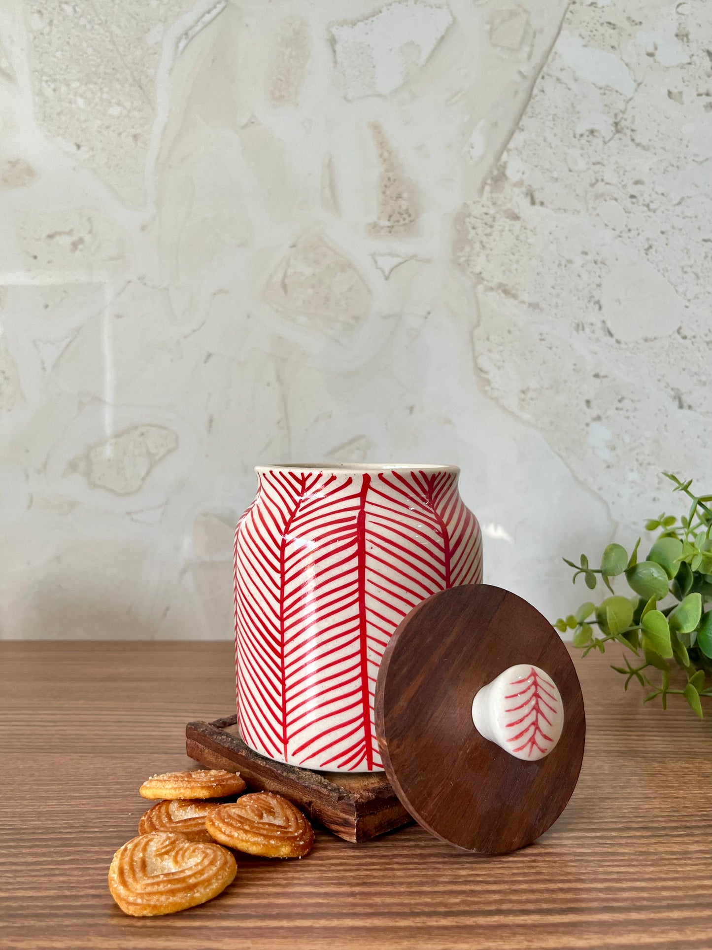 Ceramic Storage Jar Striped Red