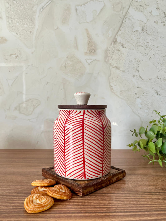 Ceramic Storage Jar Striped Red