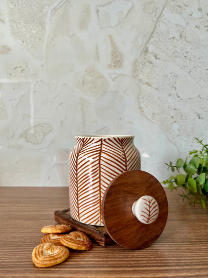 Ceramic Storage Jar Striped Brown