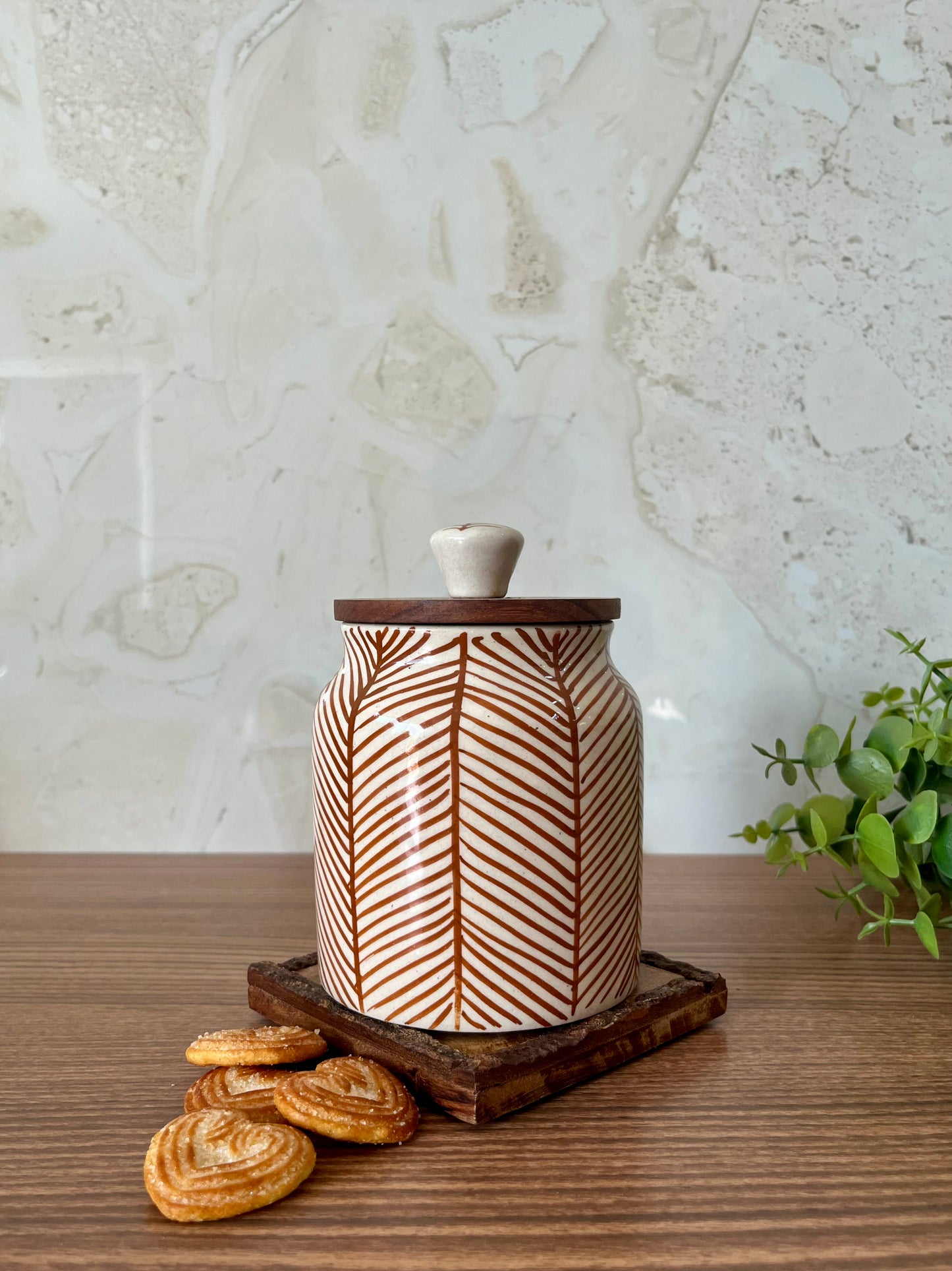 Ceramic Storage Jar Striped Brown