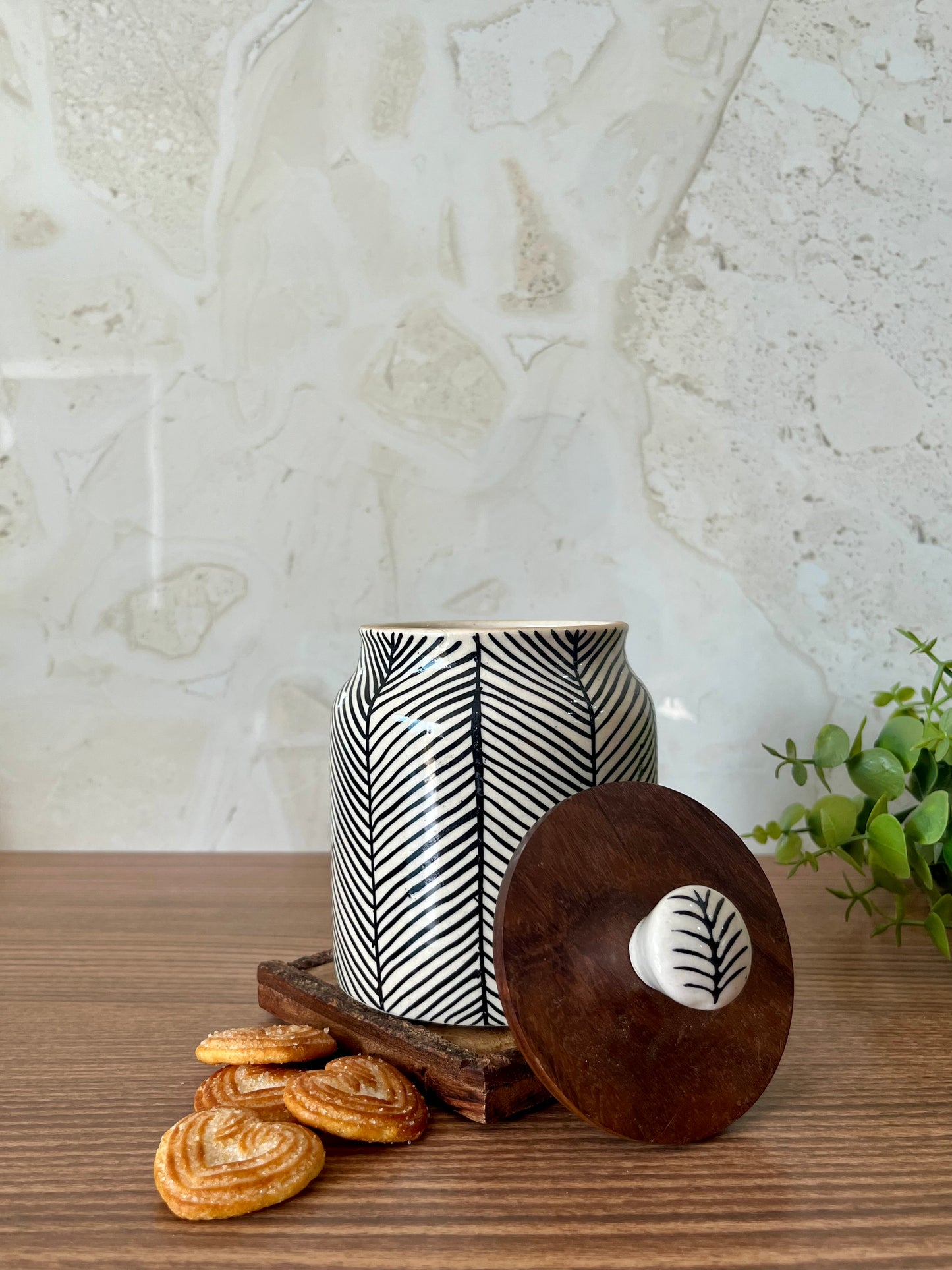 Ceramic Storage Jar Striped Black