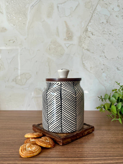 Ceramic Storage Jar Striped Black