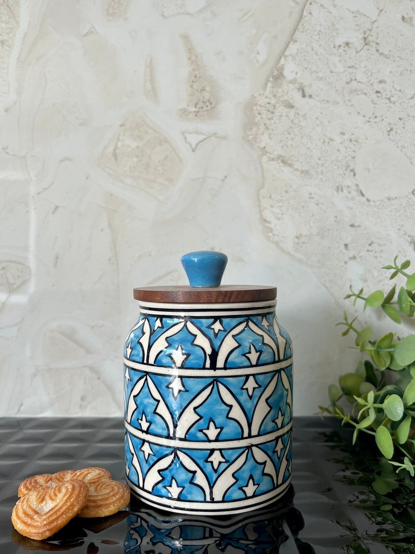 Ceramic Storage Jar set of 3 Green Blue Grey