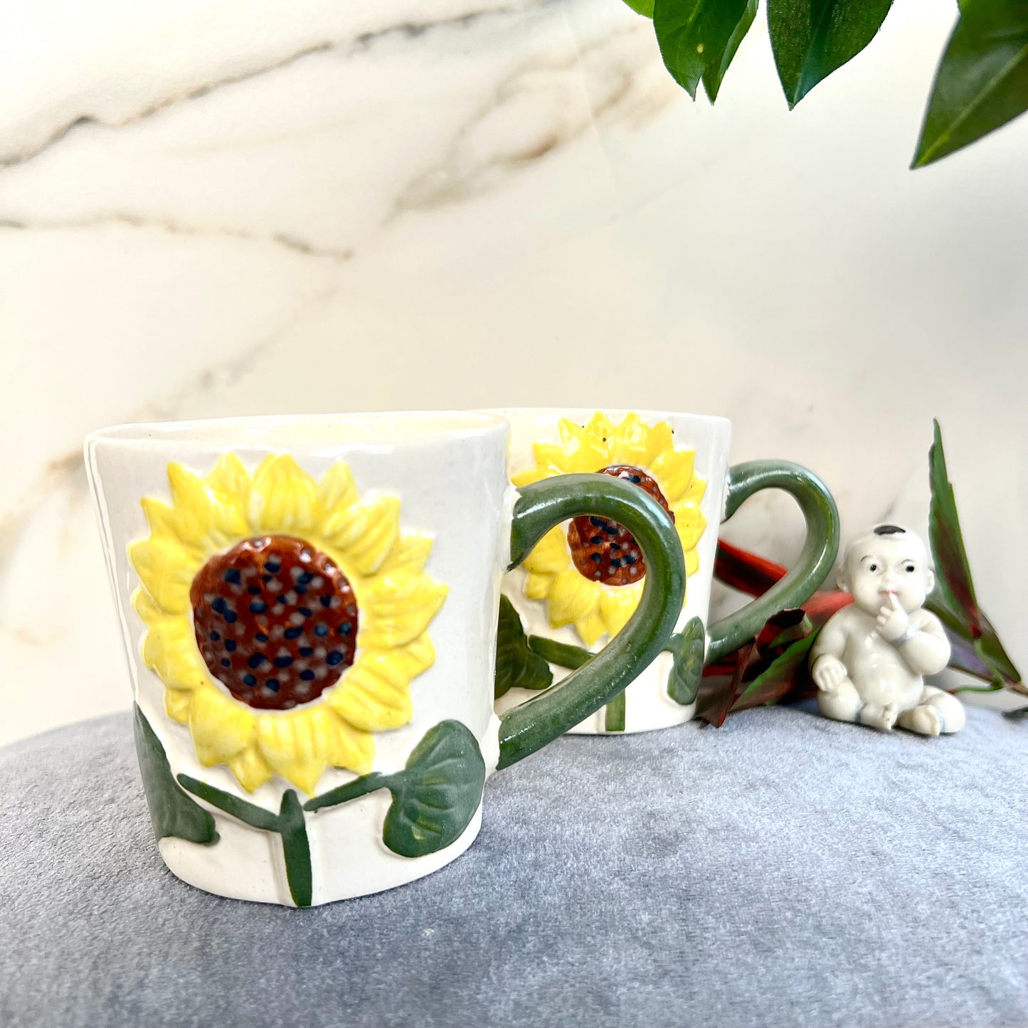 Sunflower Embossed Ceramic Tea Mug