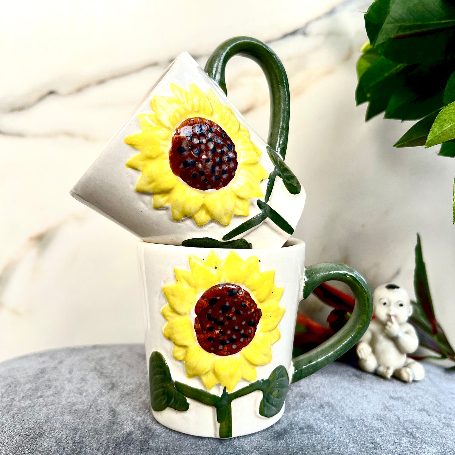 Sunflower Embossed Ceramic Tea Mug