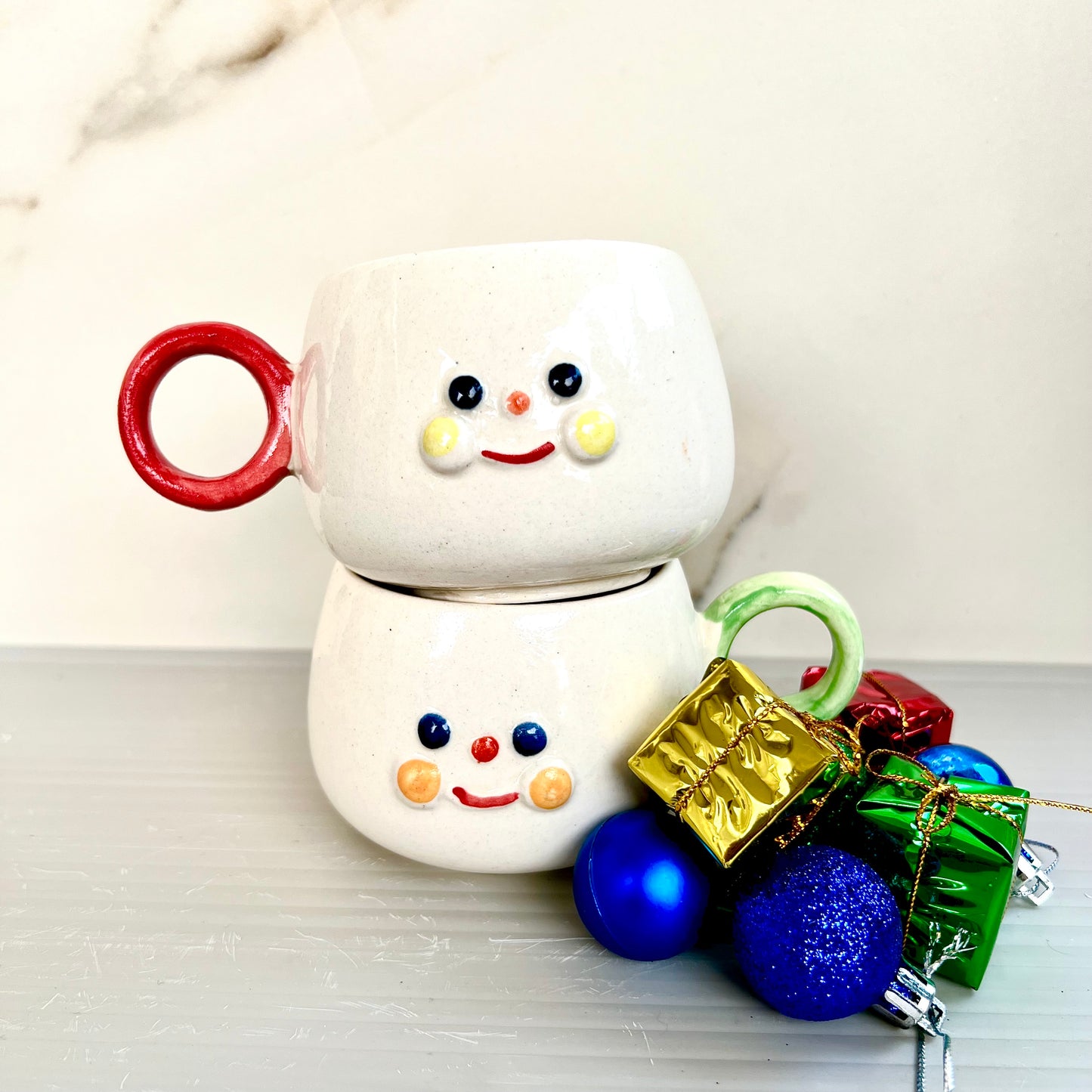 Christmas Snowman Mug with different handle colors