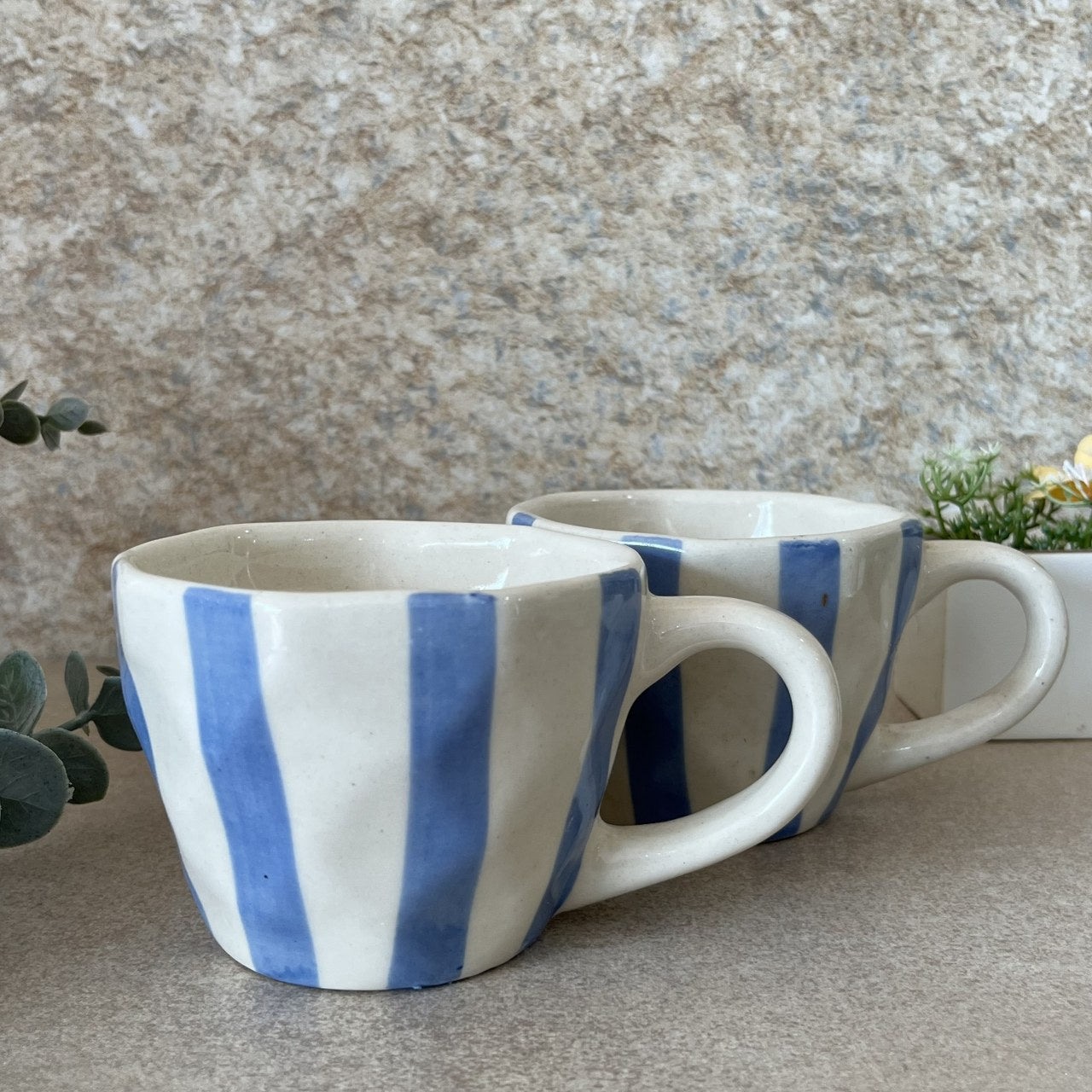 STRIPED- Ceramic Coffee Mugs Blue