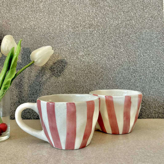 STRIPED- Ceramic Coffee Mugs Coral