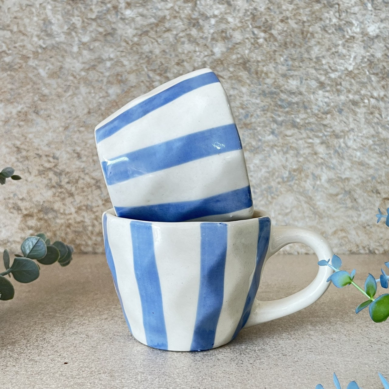 STRIPED- Ceramic Coffee Mugs Blue