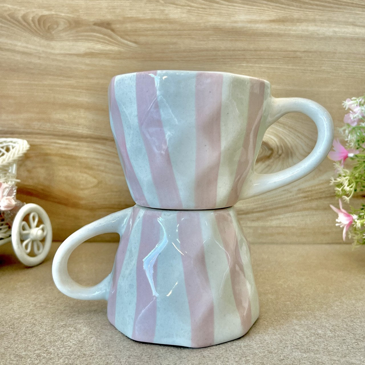 STRIPED- Ceramic Coffee Mugs Pink