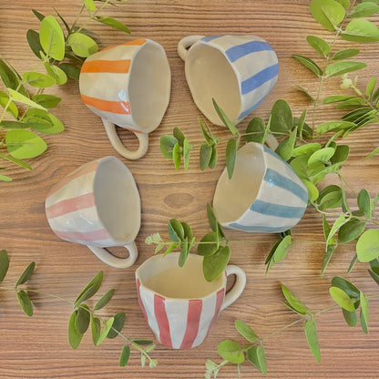 STRIPED- Ceramic Striped Mugs Set of 5