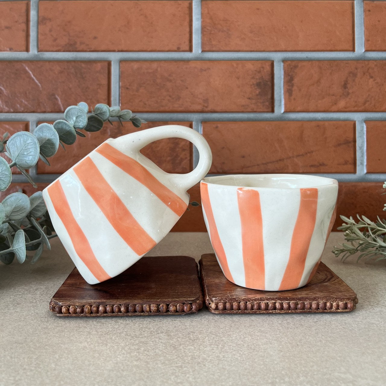 STRIPED- Ceramic Coffee Mugs Orange