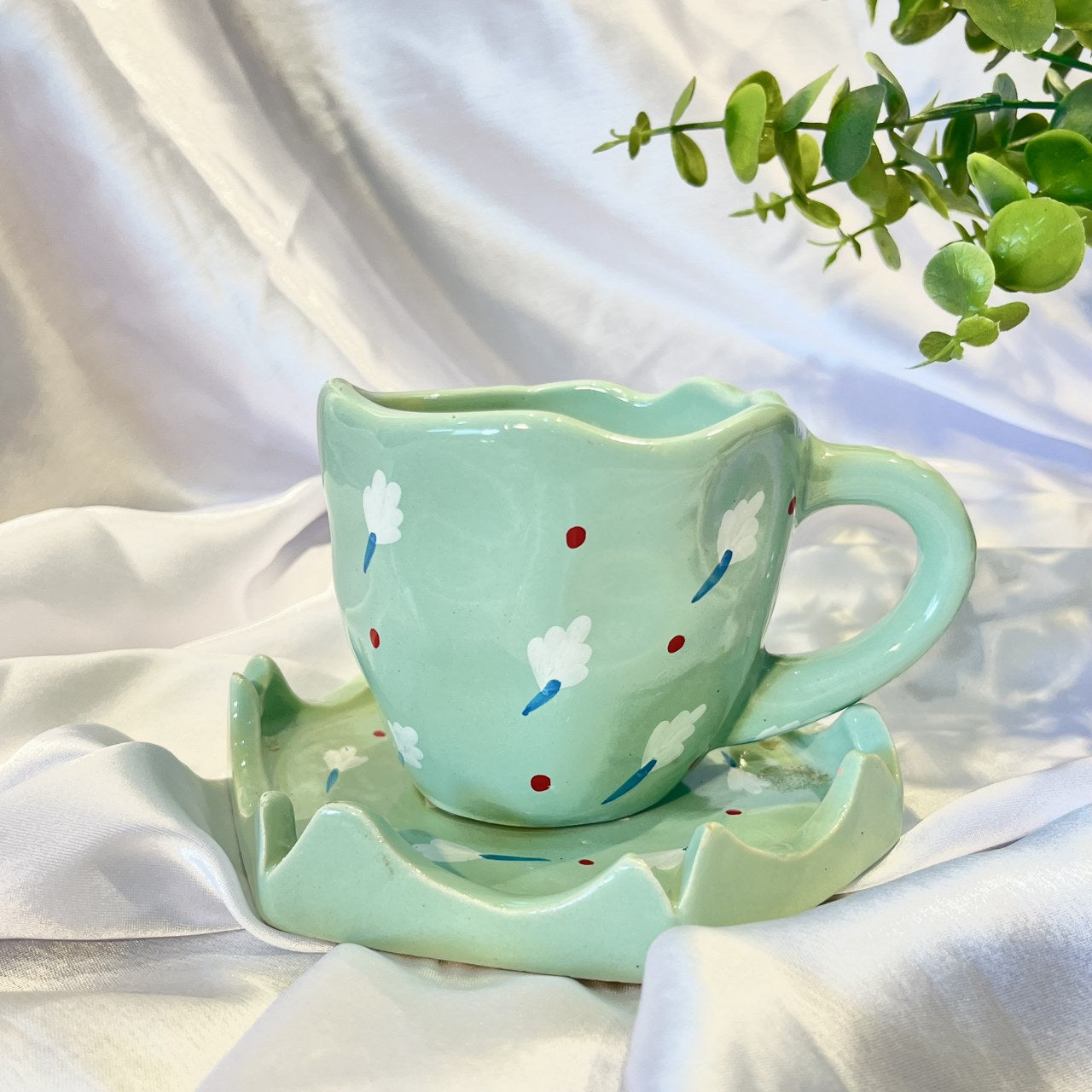 ARAAM-Mint Green Ceramic Coffee Mug with Saucer