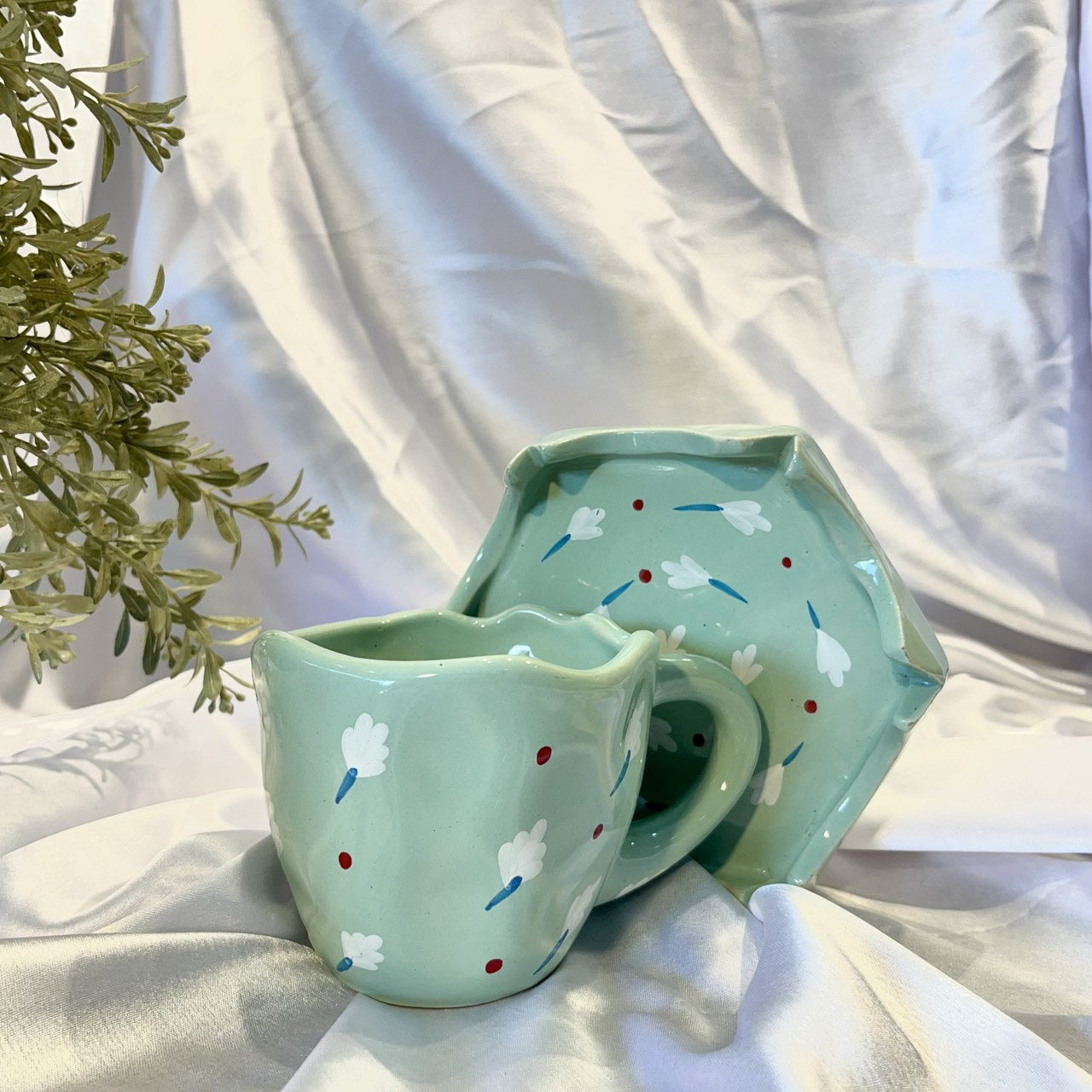 ARAAM-Mint Green Ceramic Coffee Mug with Saucer