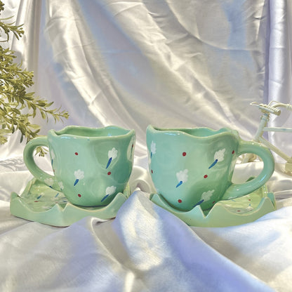 ARAAM-Mint Green Ceramic Coffee Mug with Saucer