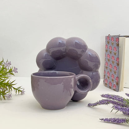 Bubbly- Ceramic Mug with Saucer Lilac