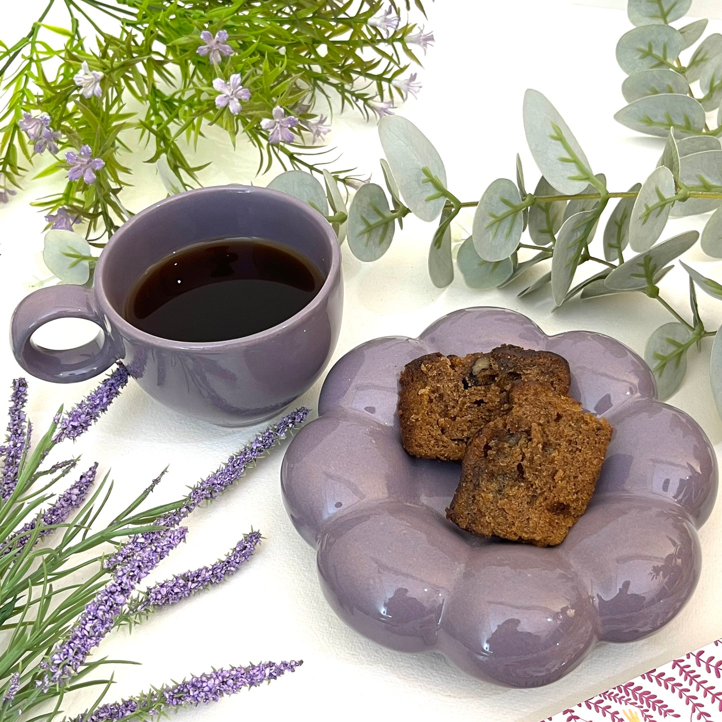 Bubbly- Ceramic Mug with Saucer Lilac