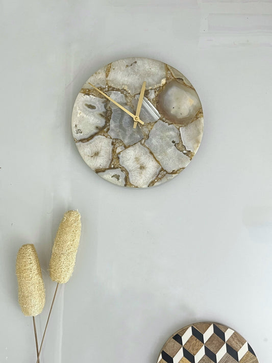 Agate Stone Wall Clock White