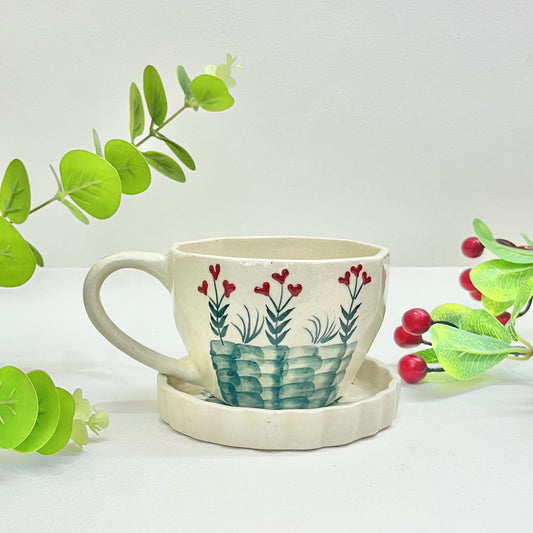 Cute Fields Ceramic Cup and Saucer