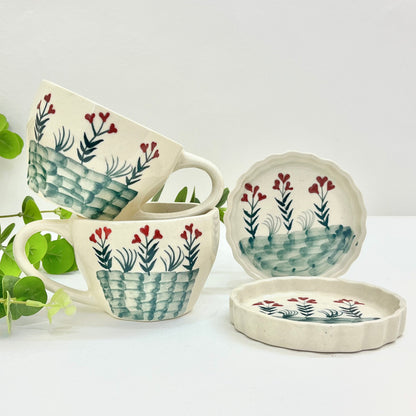 Cute Fields Ceramic Cup and Saucer