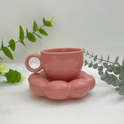 Bubbly- Ceramic Mug with Saucer Pink