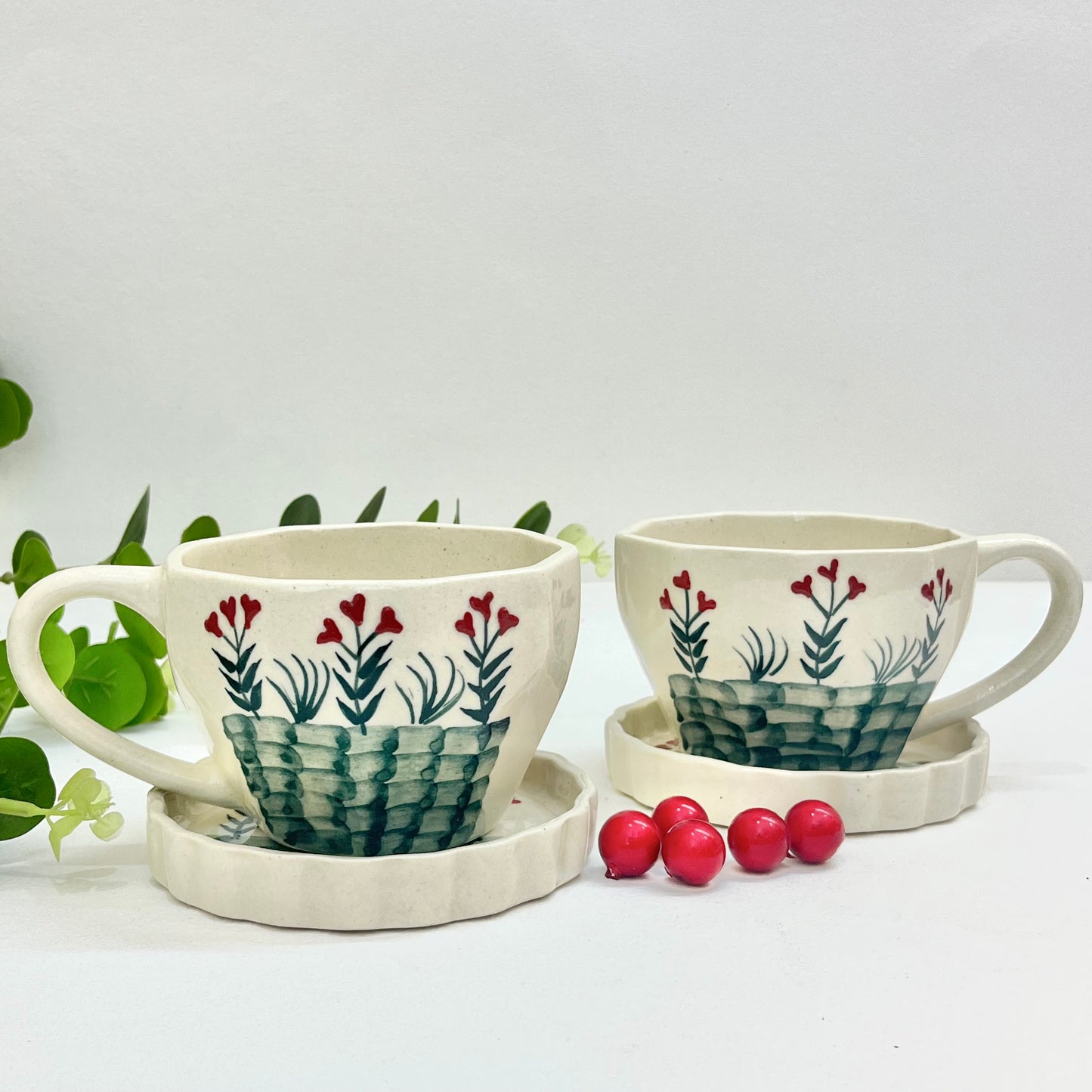 Cute Fields Ceramic Cup and Saucer